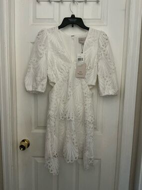 Adelyn Rae White Eyelet Puff-Sleeve Mini Dress